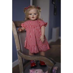 🆕Reborn Baby Doll Red Rooted Blond Curly Hair Face Real Soft Cloth Body Toddler